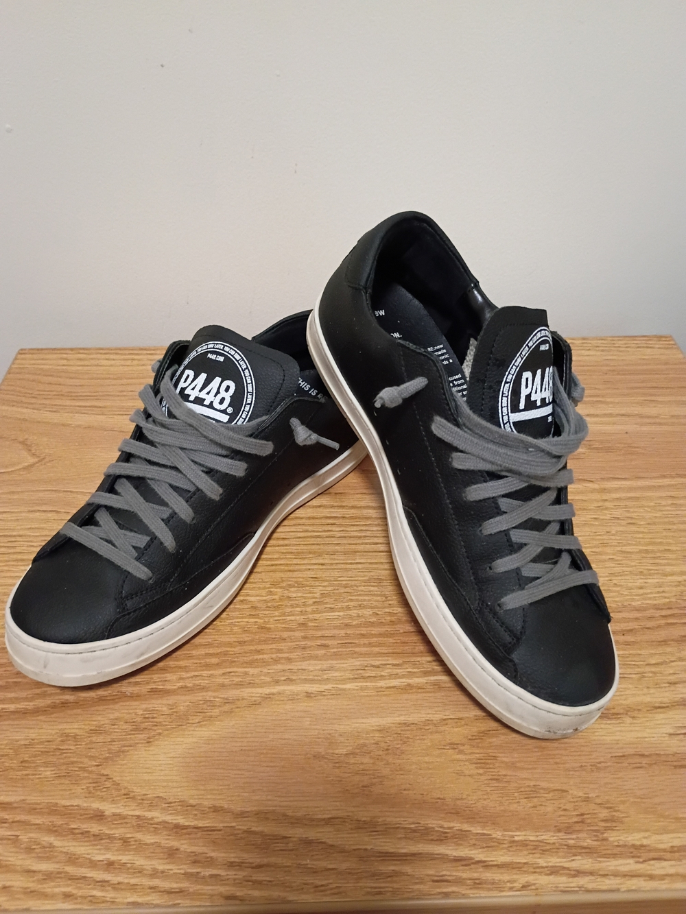 P448 Black Leather Low-Top Sneakers with Gray Laces